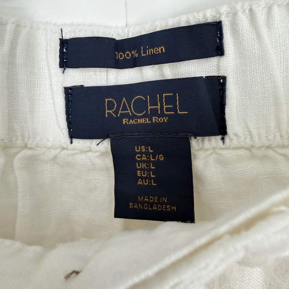 RACHEL Rachel Roy‎ Womens 100% Linen Cargo Pants Cream White Cropped Size L - Picture 8 of 11